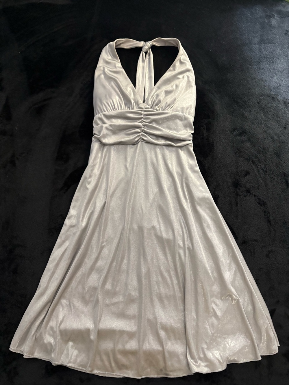 B. Darlin Silver V-Neck Halter Dress